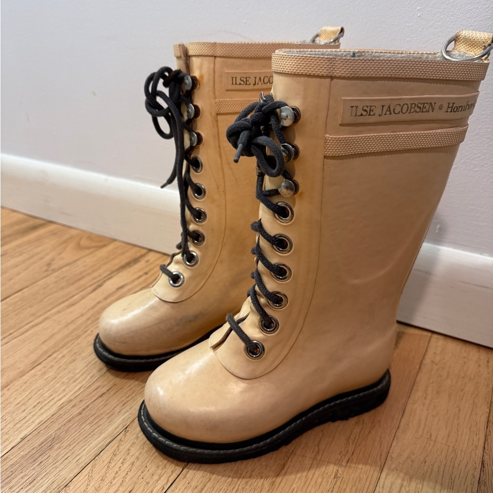 Kids Ilse Jacobsen Cream Lace-Up Boots - Size 28